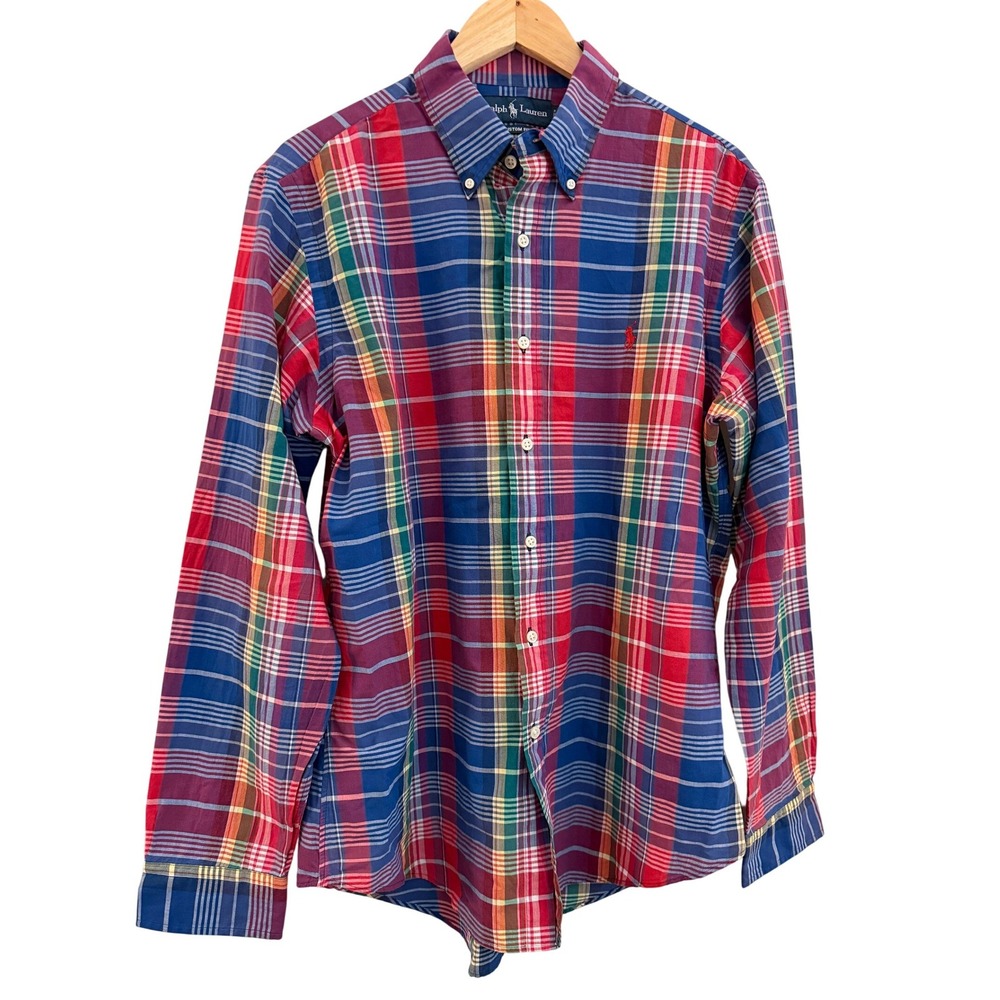 Polo Ralph Lauren Custom Fit Madras Plaid Button Down Shirt Mens L Multicolor